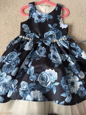 Floral Navy and Blue Girls' Party Dress